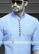 Men Sky Blue Solid Short Kurta